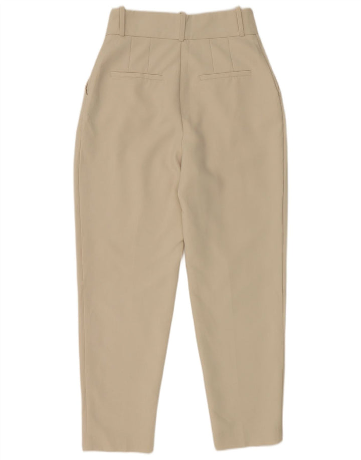 Zara Calça feminina afunilada pequena W26 L27 poliéster branco