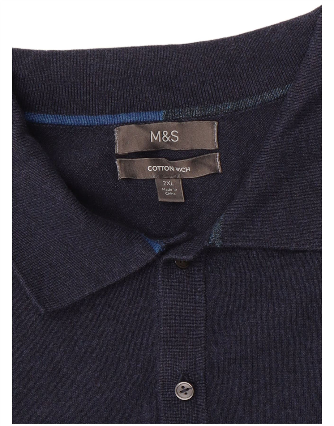 Suéter masculino Marks & Spencer com gola polo 2XL algodão azul marinho