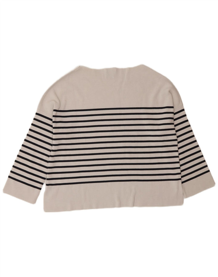 Top Massimo Dutti feminino oversized manga 3/4 Reino Unido 10 listrado branco pequeno