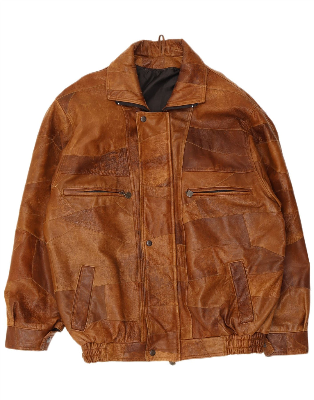 Jaqueta de couro masculina vintage UK 42 XL marrom patchwork couro