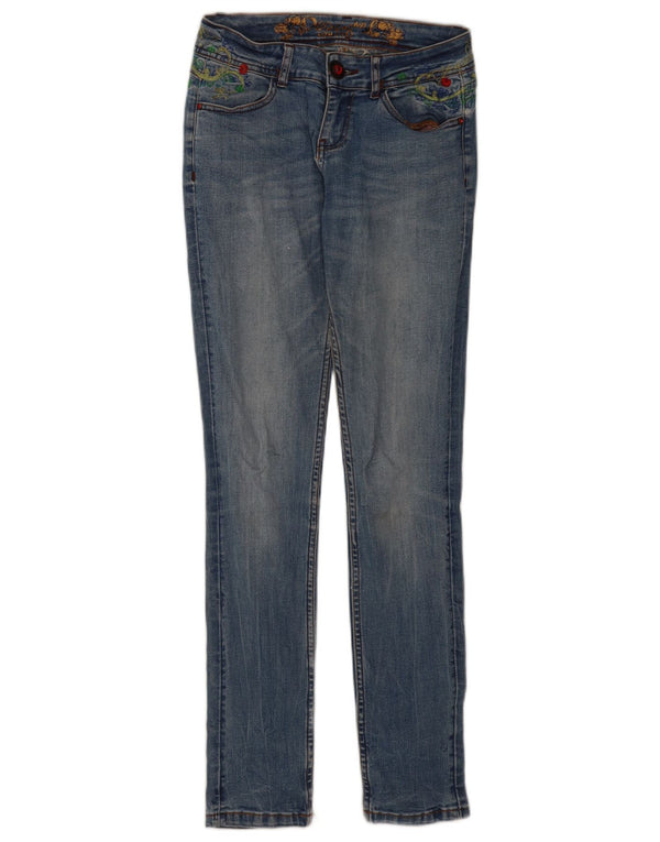 Desigual Jeans feminino gráfico skinny W24 L31 azul floral algodão
