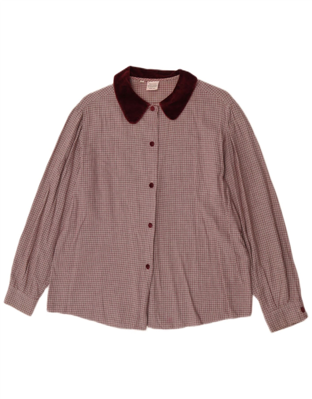 Camisa feminina Benetton UK 14 médio Borgonha Houndstooth