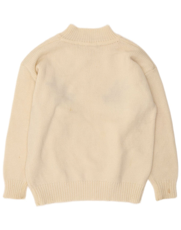Suéter feminino vintage com gola tartaruga, Reino Unido 16, grande, branco, floral