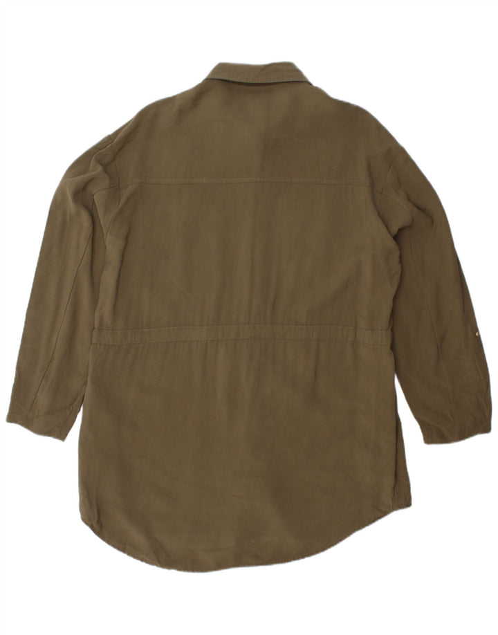 Vestido camisa feminino Zara Reino Unido 14 Viscose cáqui médio