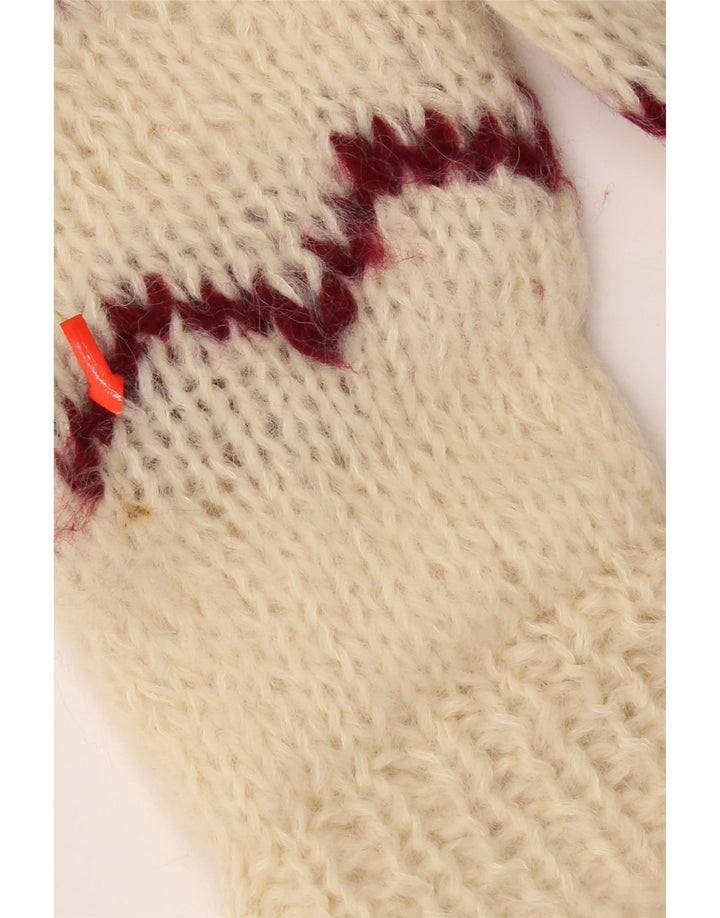 Suéter feminino vintage com gola redonda UK 14 Médio Off White Aztec