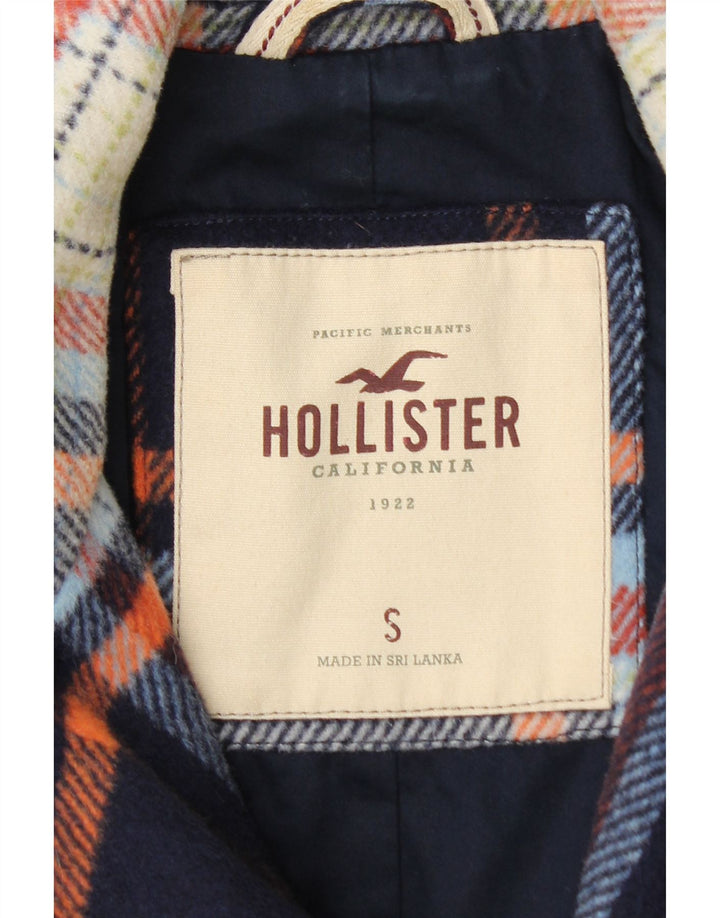 Jaqueta bomber feminina Hollister Reino Unido 10 pequena lã xadrez azul marinho