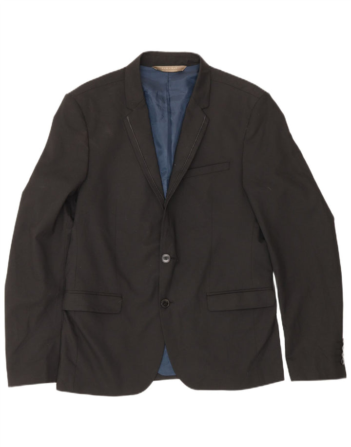Jaqueta blazer masculina Zara com 2 botões EU 50 poliéster preto médio