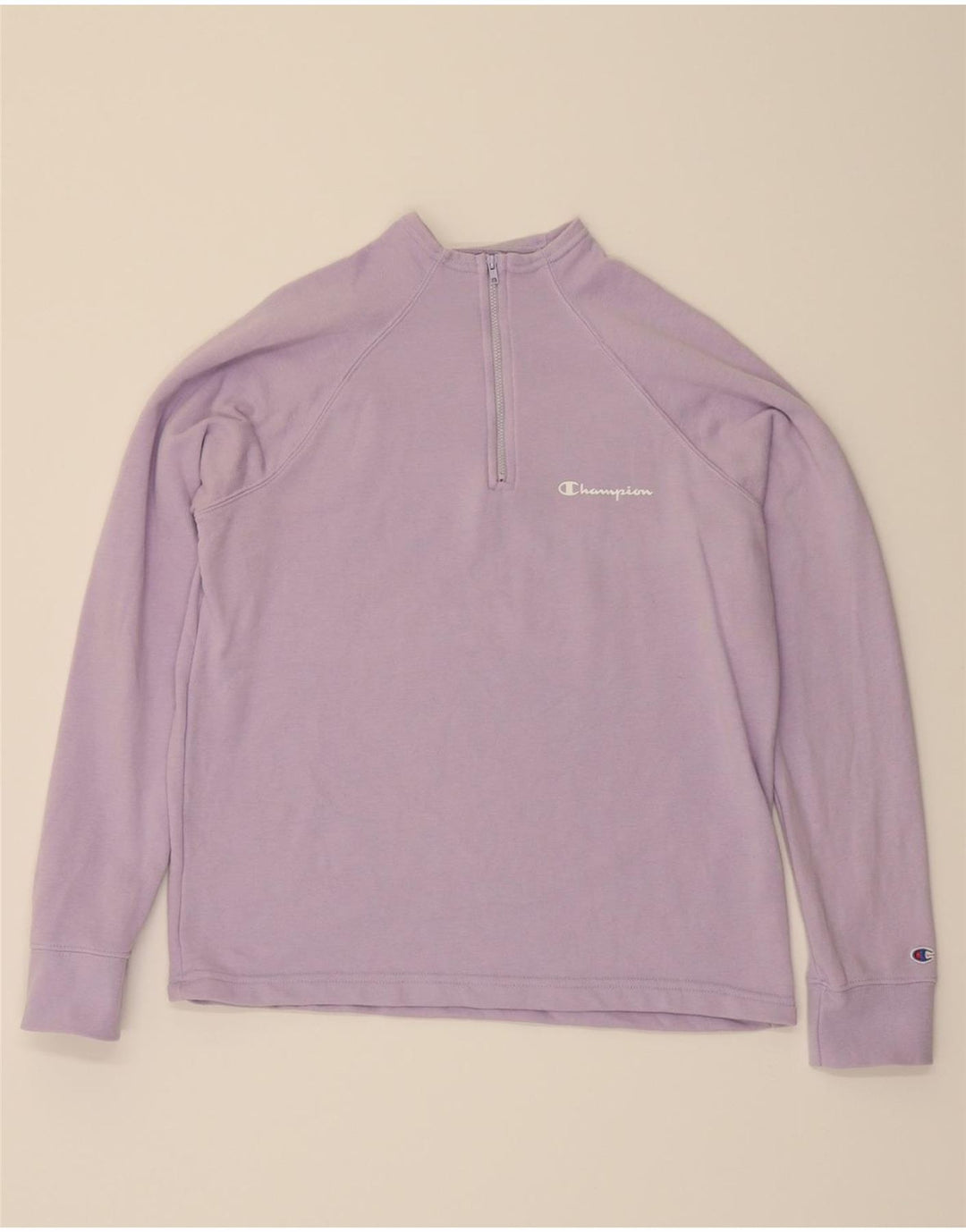 CHAMPION Womens Zip Neck Sweatshirt Jumper UK 14 Medium Purple Cotton Vintage Champion and Second-Hand Champion from Messina Hembry 