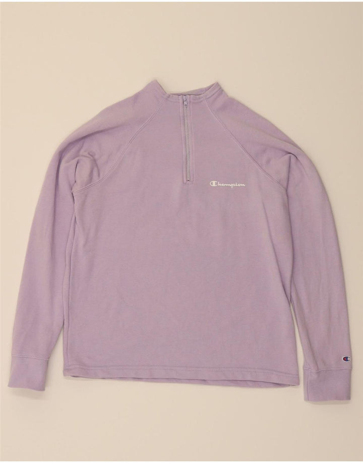 CHAMPION Womens Zip Neck Sweatshirt Jumper UK 14 Medium Purple Cotton Vintage Champion and Second-Hand Champion from Messina Hembry 