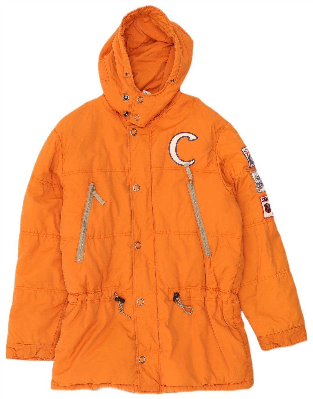 Jaqueta acolchoada com capuz gráfico masculino Studio UK 40 algodão laranja grande