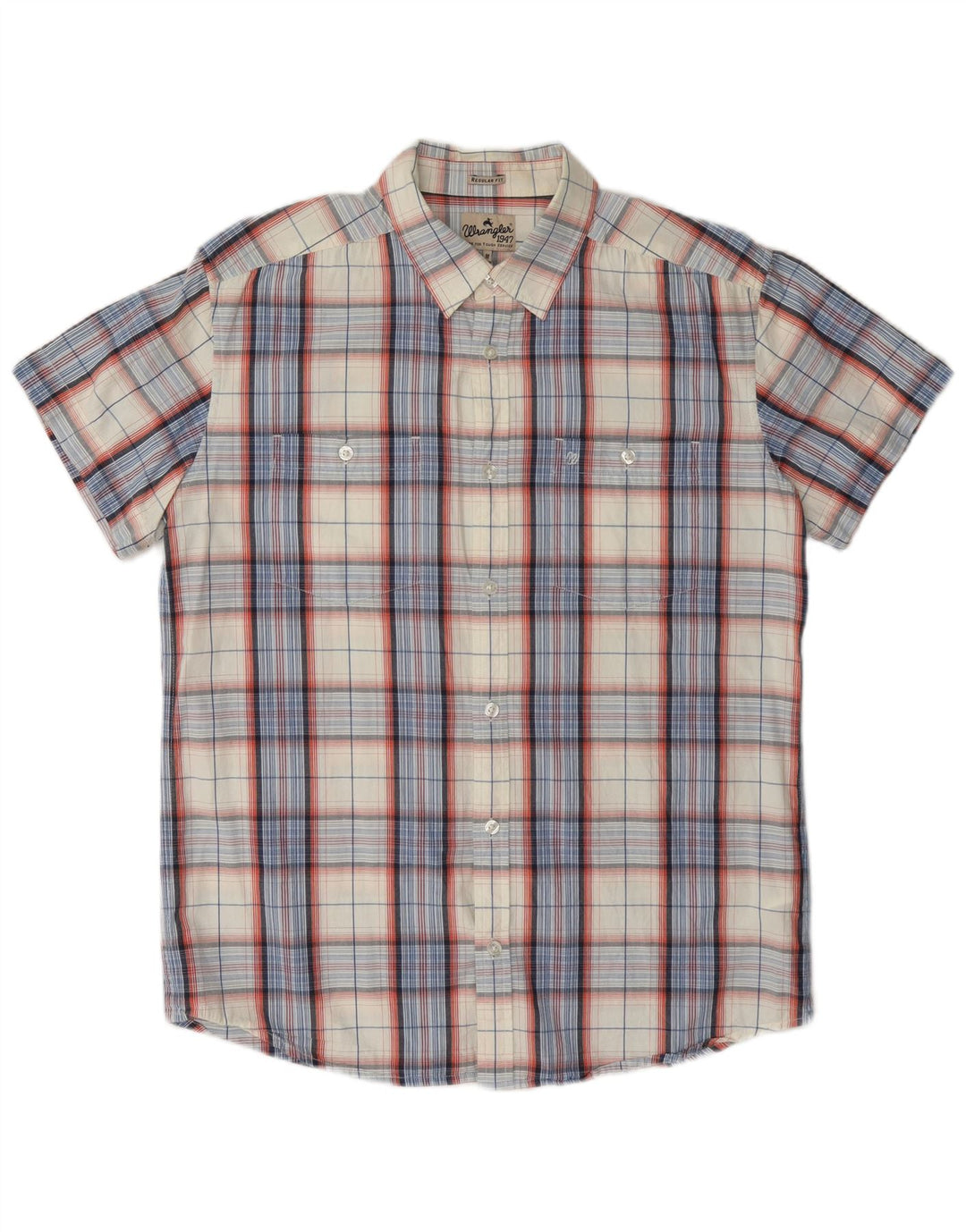Wrangler Camisa masculina de manga curta regular fit médio algodão xadrez branco