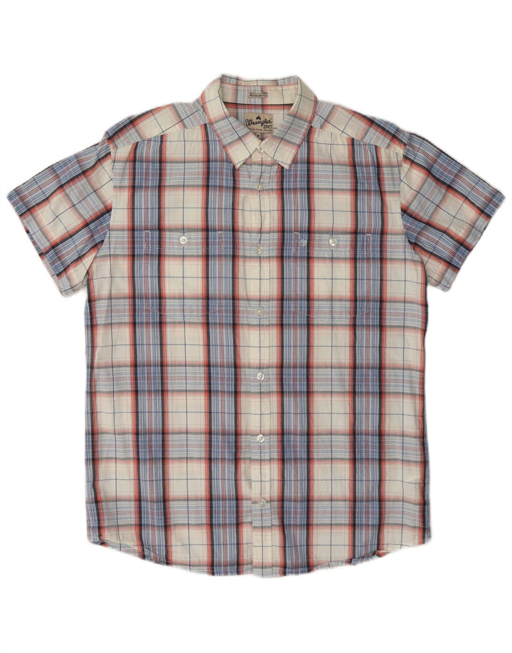 Wrangler Camisa masculina de manga curta regular fit médio algodão xadrez branco