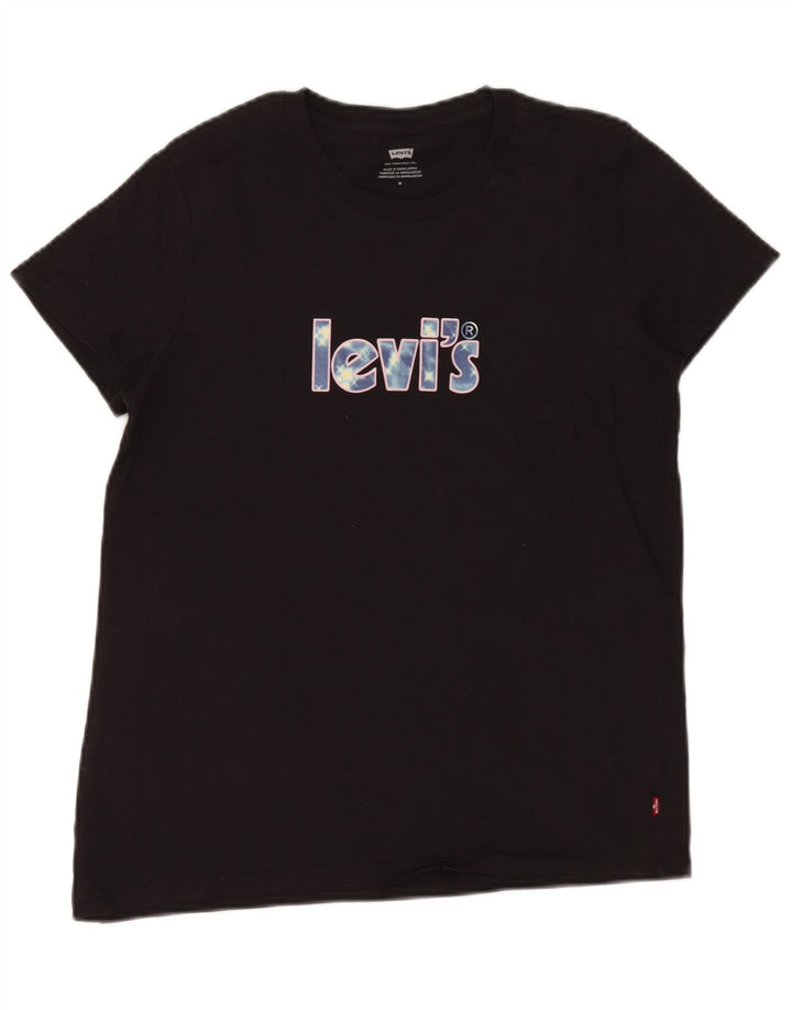 Camiseta feminina gráfica Levi's Top UK 12 algodão preto médio