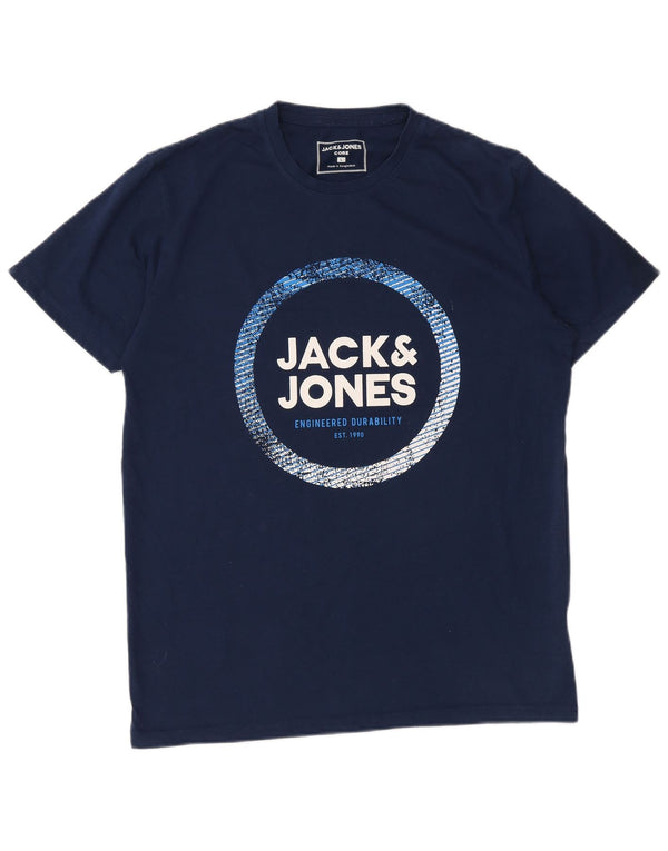 Camiseta gráfica masculina Jack & Jones grande algodão azul marinho