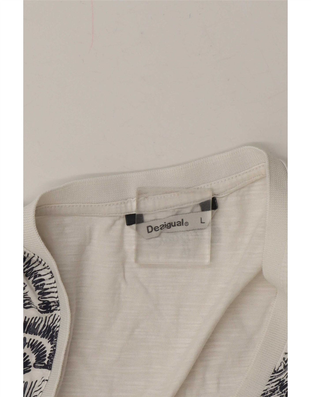 Desigual Camiseta feminina gráfica Top UK 16 Grande Branco