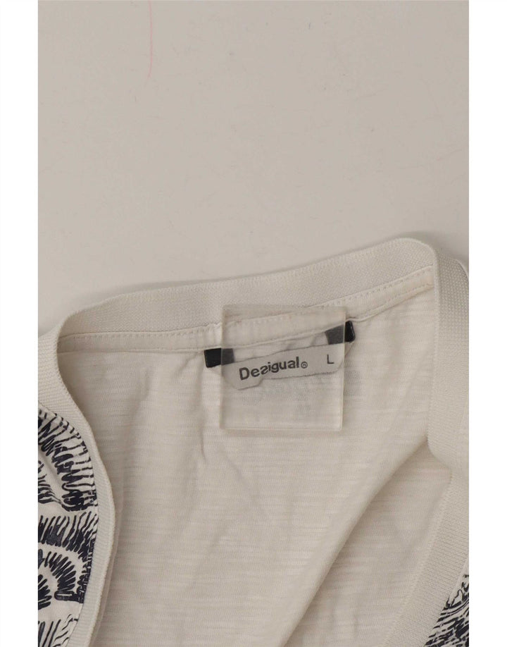 Desigual Camiseta feminina gráfica Top UK 16 Grande Branco
