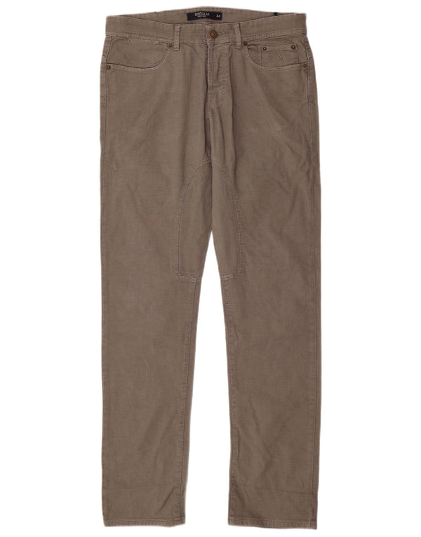 SIVIGLIA Calça masculina reta casual W34 L33 Bege Chevron Algodão