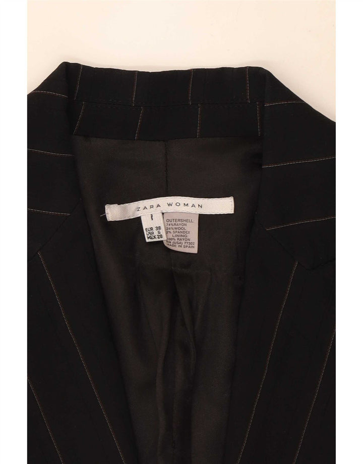 Jaqueta blazer feminina Zara com 1 botão UE 38 pequena rayon listrada preta