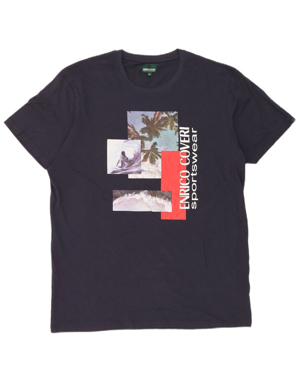 Camiseta gráfica masculina Enrico Coveri Top XL azul marinho algodão