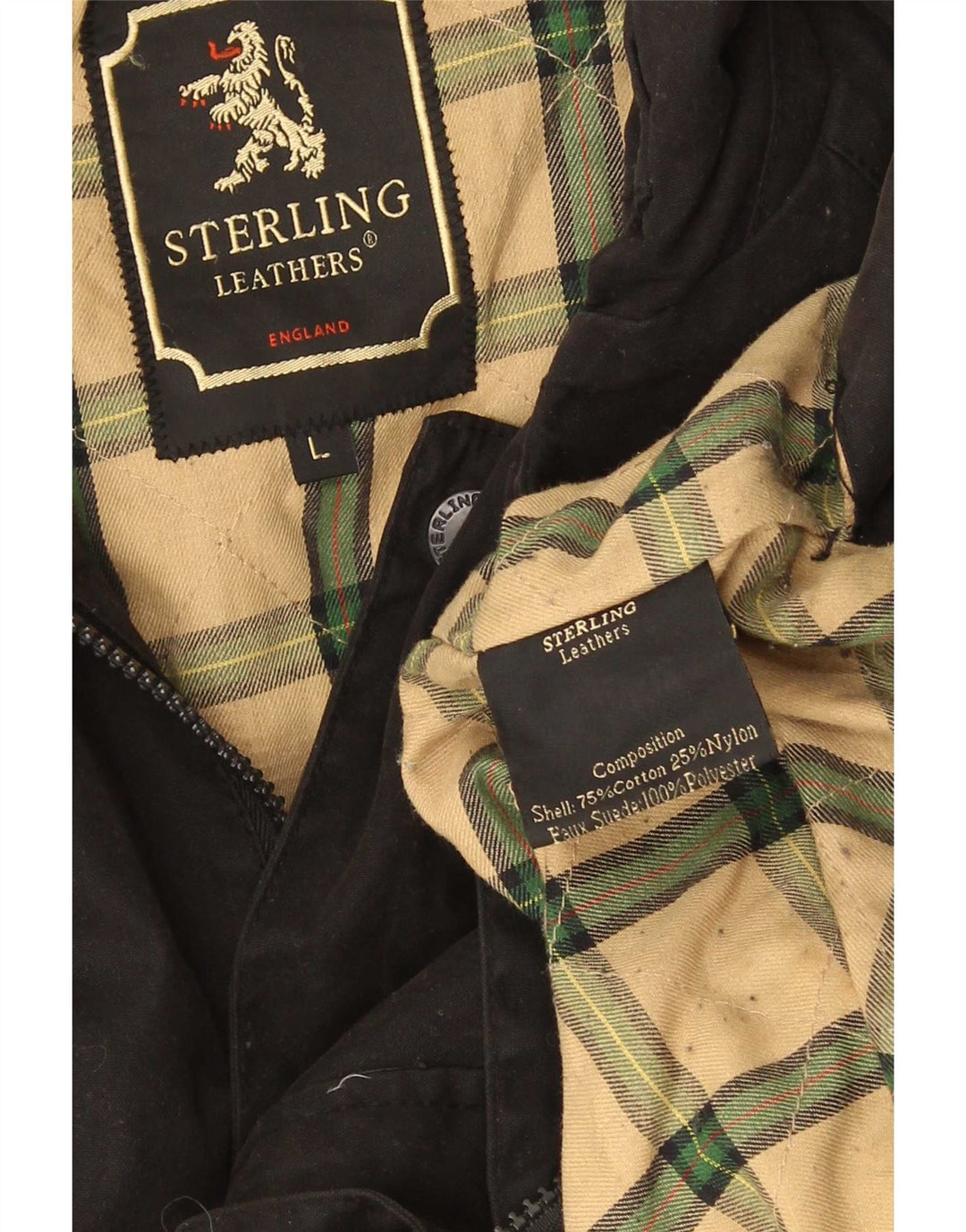 Jaqueta masculina Sterling de algodão encerado UK 40 grande preta