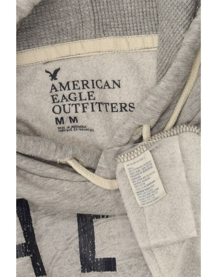 Suéter com capuz gráfico masculino American Eagle algodão cinza médio