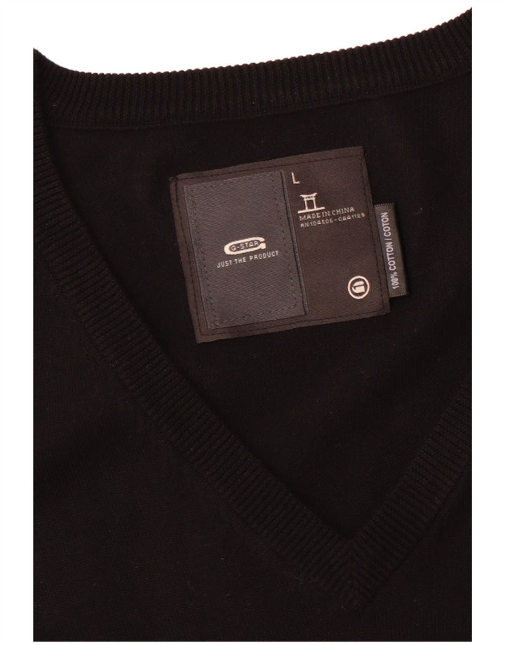 G-STAR Suéter masculino gráfico com decote em V grande algodão preto