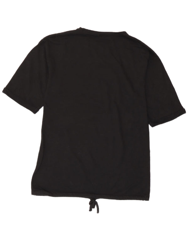 Zara Womens Graphic T-Shirt Top UK 16 Grande Algodão Preto