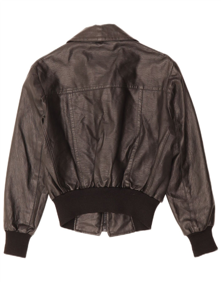 Jaqueta de couro feminina VINTAGE UK 12 média preta