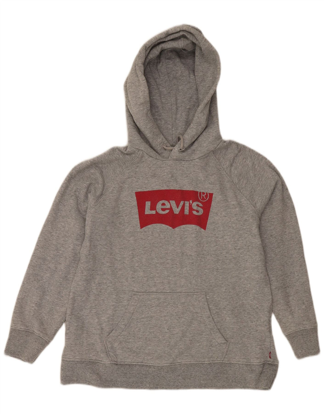 Suéter com capuz gráfico masculino Levi's algodão manchado cinza médio