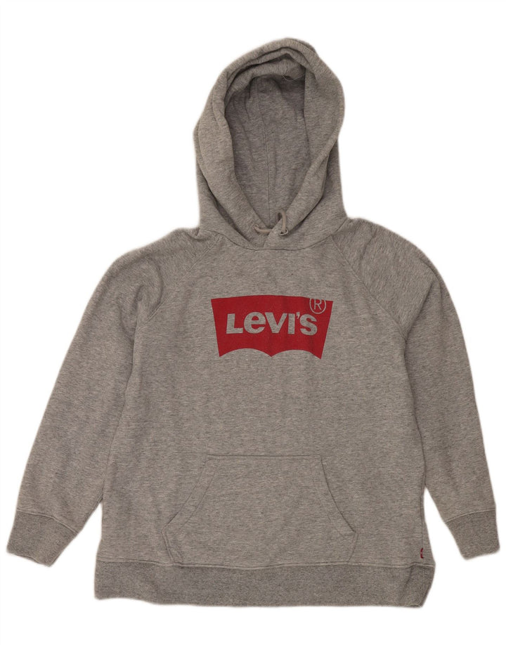 Suéter com capuz gráfico masculino Levi's algodão manchado cinza médio