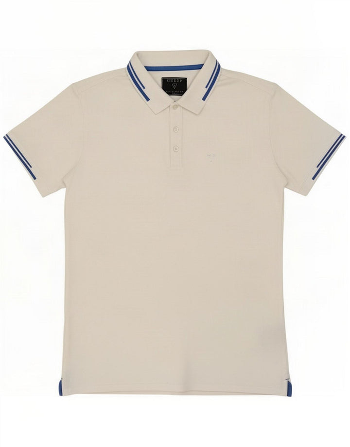 Guess Camisa polo masculina Reino Unido 40 algodão branco médio