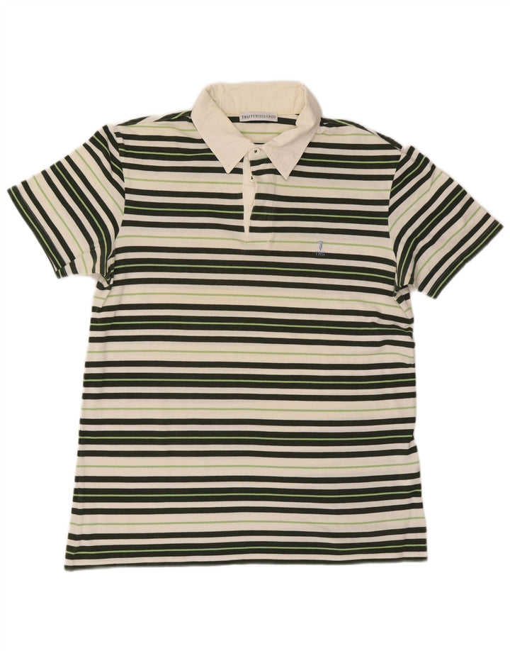 Camisa polo masculina Trussardi de algodão listrado multicolorido médio