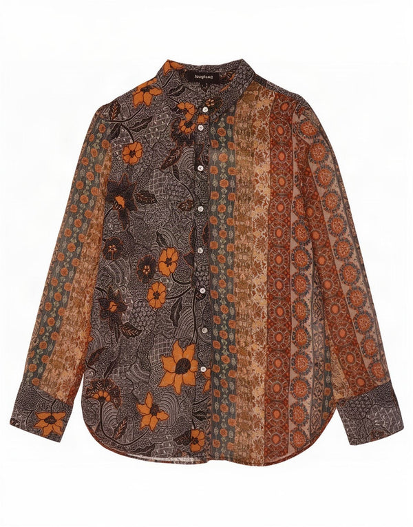 Blusa Camisa Feminina Desigual Reino Unido 16 Grande Marrom Floral Poliéster