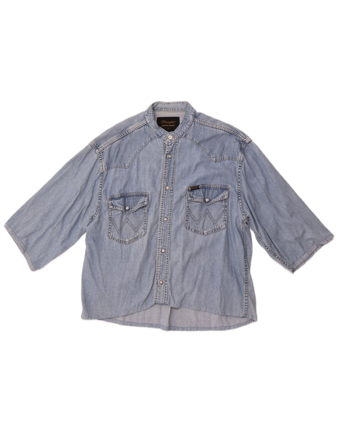 Wrangler Camisa jeans masculina de manga curta azul médio