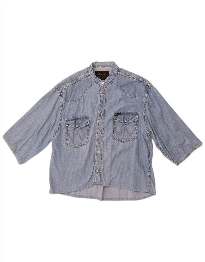 Wrangler Camisa jeans masculina de manga curta azul médio