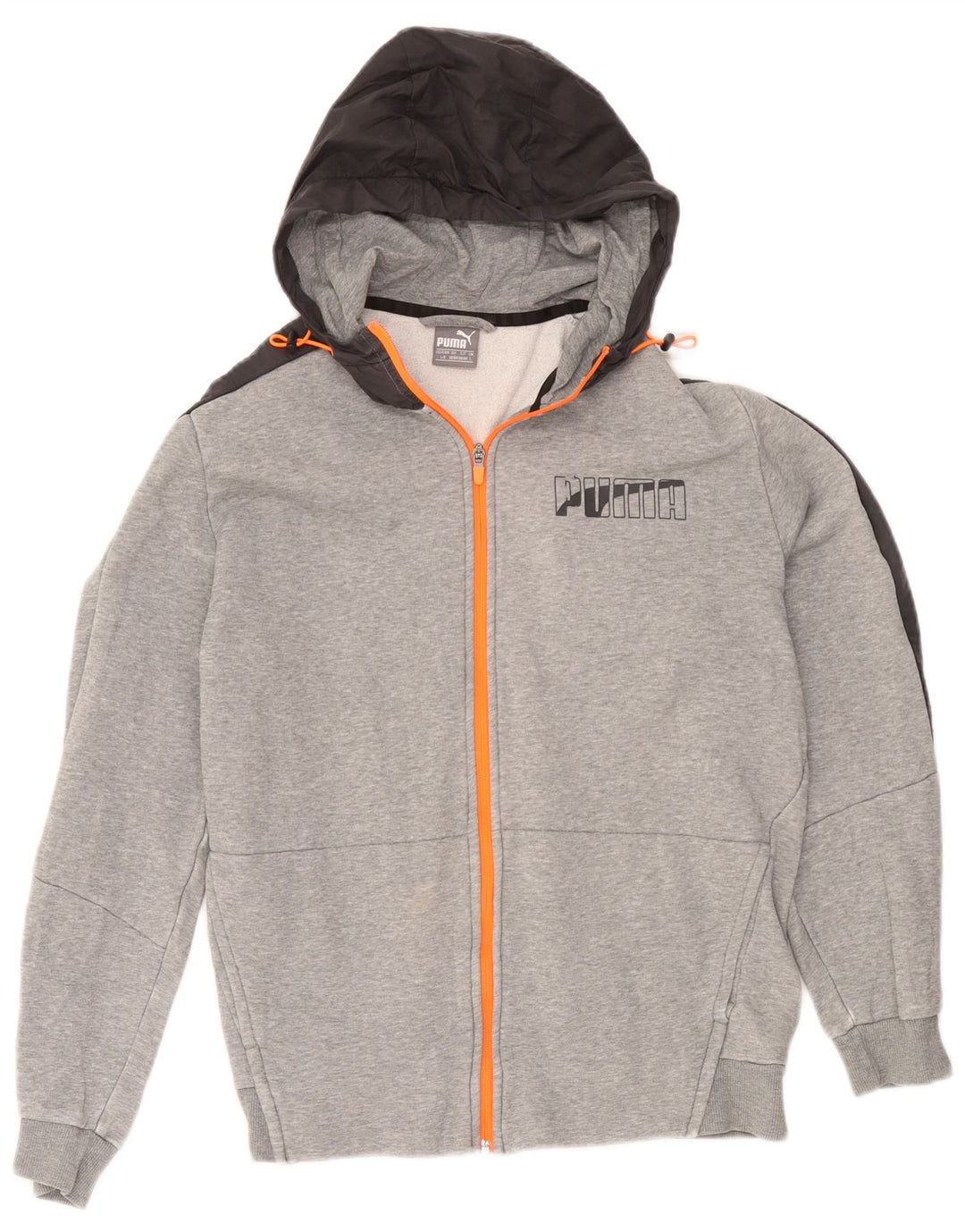 Suéter masculino Puma com capuz e zíper grande cinza colorblock algodão