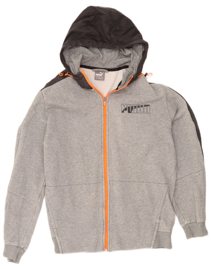 Suéter masculino Puma com capuz e zíper grande cinza colorblock algodão
