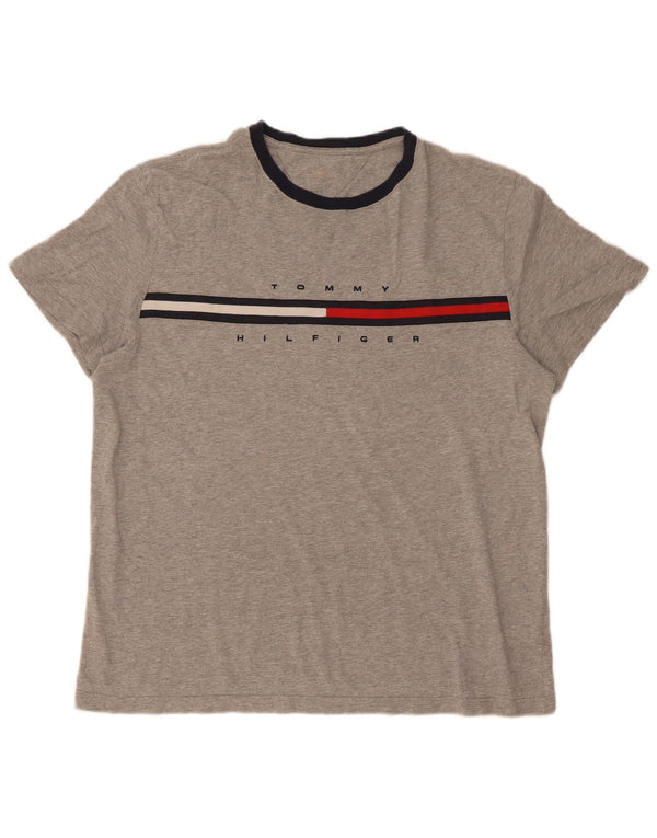 Tommy Hilfiger Camiseta masculina gráfica grande algodão cinza