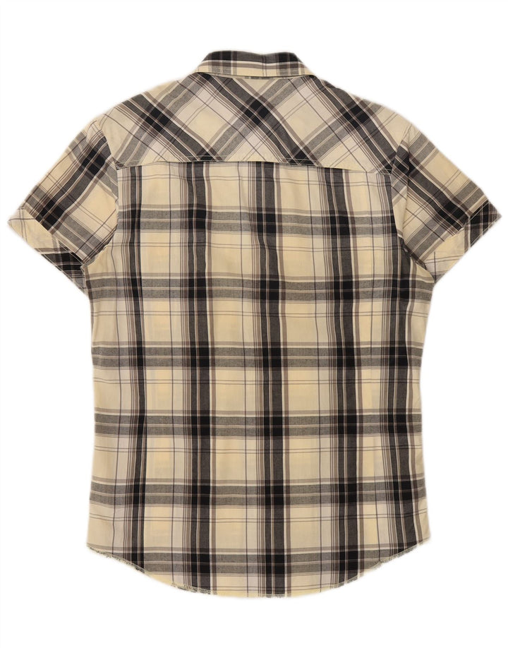 Camisa militar masculina de manga curta Lee algodão xadrez bege médio