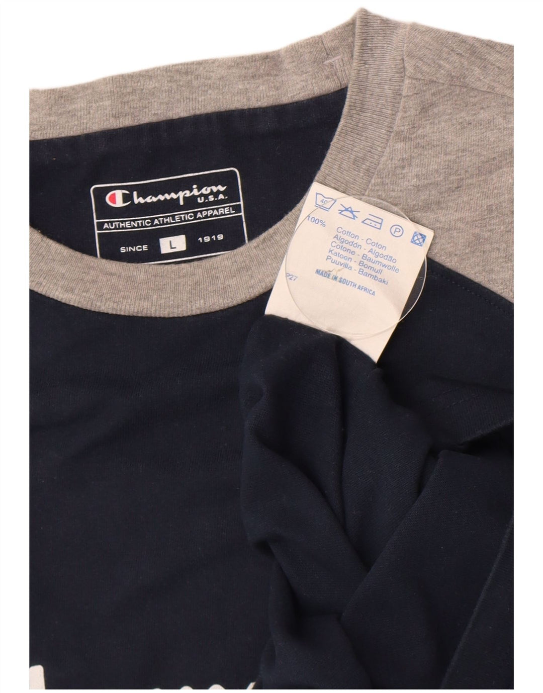Colete gráfico masculino Champion grande algodão colorblock azul marinho