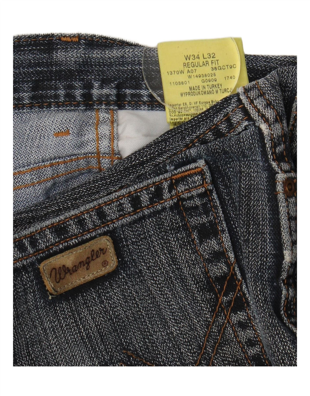 Wrangler masculino regular fit jeans reto W34 L32 algodão azul