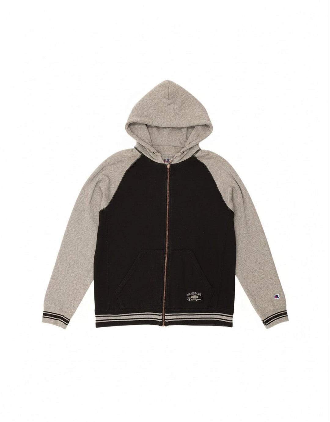 CHAMPION Mens Zip Hoodie Sweater Large Black Colourblock Cotton Vintage Champion and Second-Hand Champion from Messina Hembry 