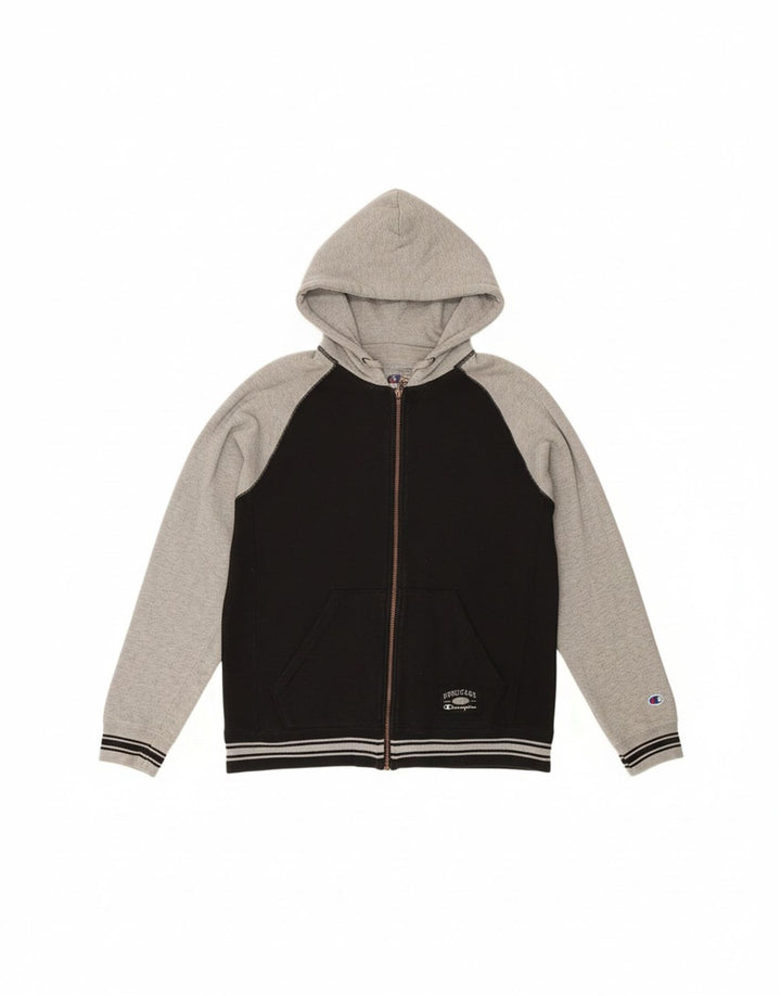 CHAMPION Mens Zip Hoodie Sweater Large Black Colourblock Cotton Vintage Champion and Second-Hand Champion from Messina Hembry 
