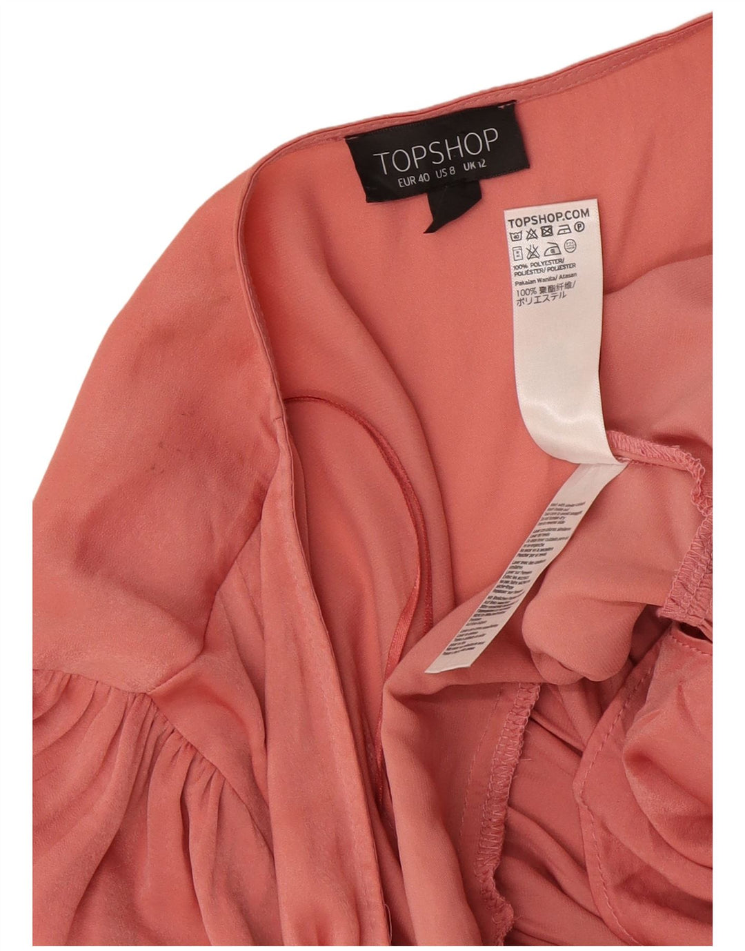 Blusa feminina Topshop com camisa envolvente Reino Unido 12 poliéster rosa médio