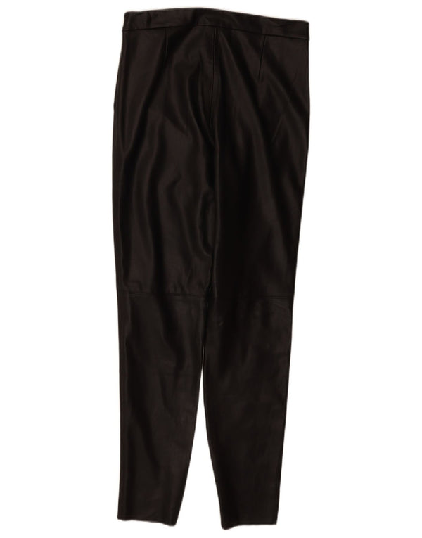 Calça feminina Zara Slim de couro sintético médio W28 L27 poliuretano preto