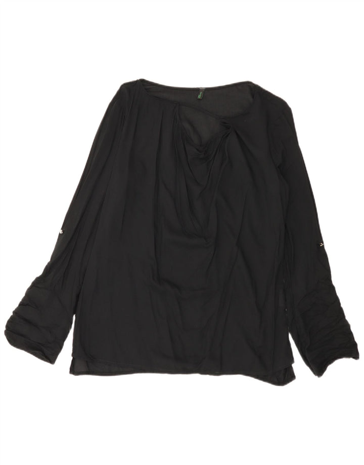 Blusa feminina de manga comprida BENETTON UK 14 viscose preta média