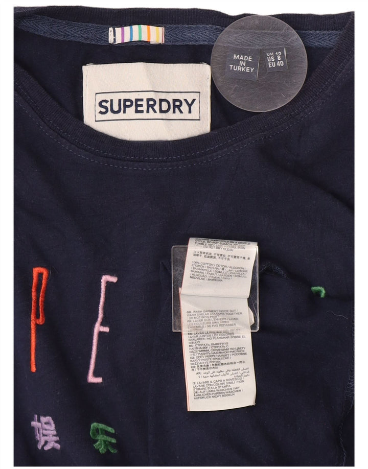 Camiseta feminina Superdry com estampa gráfica UK 12 algodão azul marinho médio