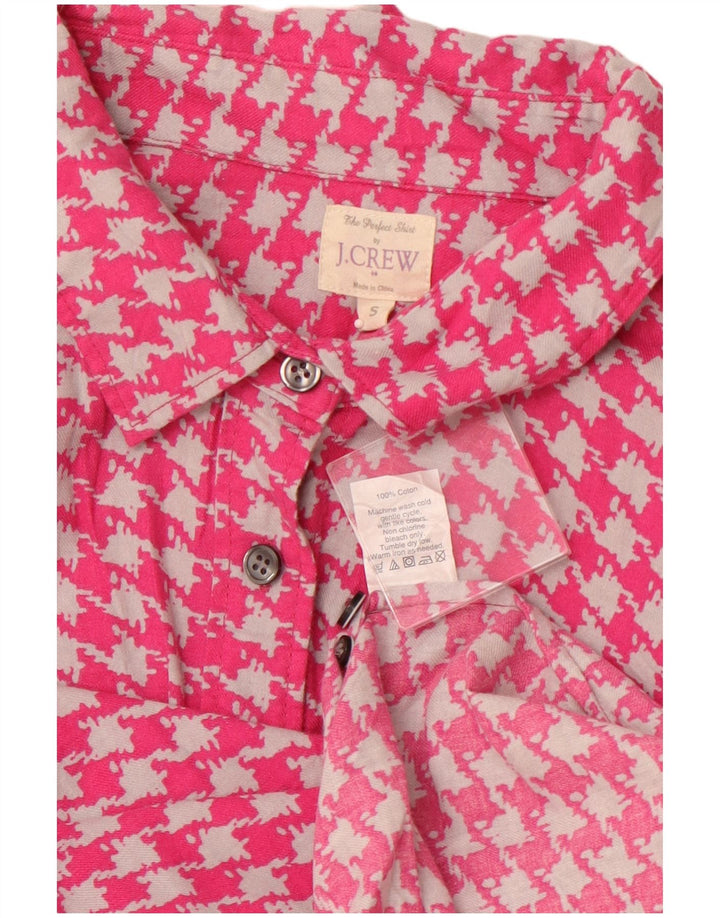 Camisa feminina de flanela J. CREW UK 10 algodão houndstooth rosa pequeno