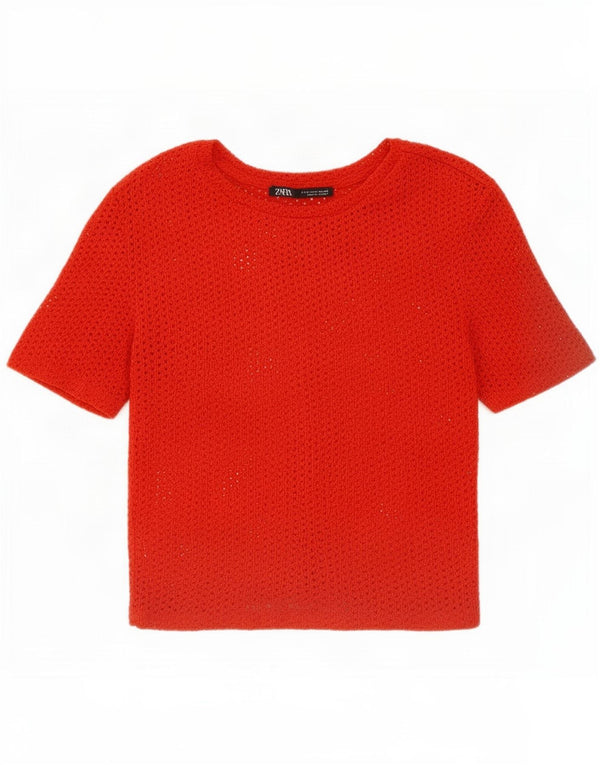 Zara Womens Crop T-Shirt Top UK 8 Pequeno Vermelho