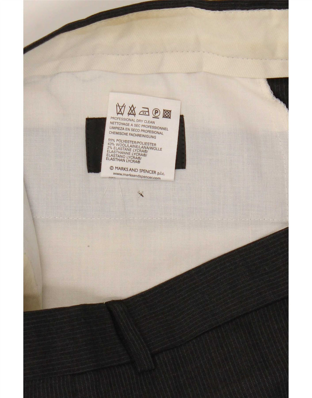 Calça masculina Marks & Spencer Pegged Suit W34 L29 cinza risca de giz poliéster